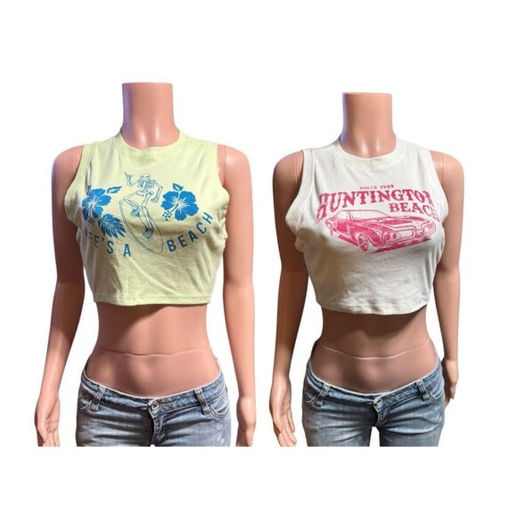 2 piece Forever 21 logo tank top cream sleeveless S - Picture 1 of 11